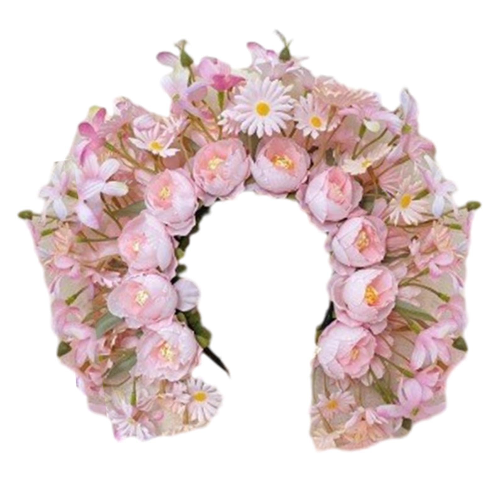 Han Chinese Flower Wreath Headband Floral Headwear for Festivals Performance pink-image-17