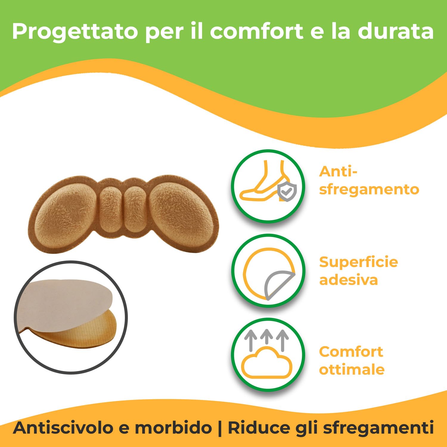 Cuscinetti Tallone Tipo Farfalla Beige – 6 Paia | Schiuma Memory Premium, Anti-Sfregamento e Antiscivolo | Riutilizzabili e Lavabili per Scarpe Uomo Donna | Comfort Quotidiano