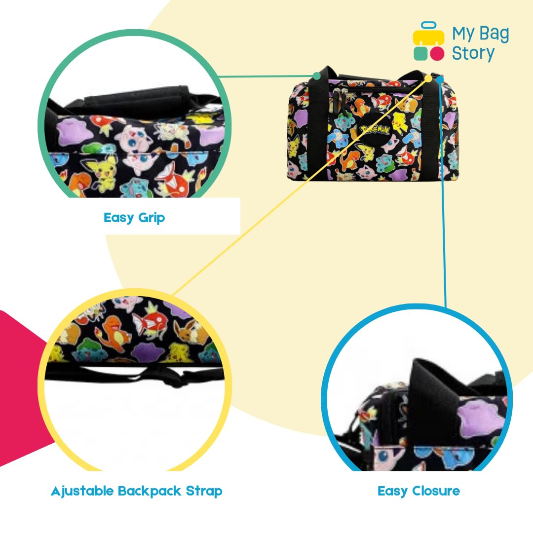 mybagstory | Sac de Sport Pokémon Enfant 43cm | Sac de Piscine et Foot pour Garçon | Bandoulière Réglable et Poche Gourde | Design Officiel Pikachu Noir et Jaune | Idée Cadeau Rentrée Scolaire