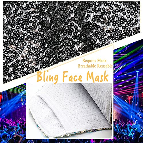 Image of Sparkly Sequin Face Cover Glitter Cotton Sequins Masc Masquerade Face Covering (Irregular,black 1)