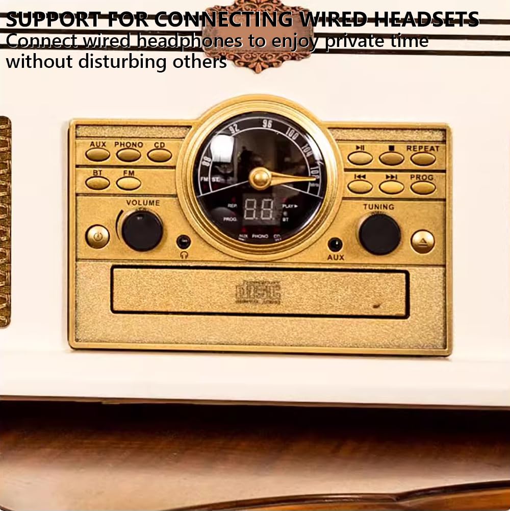 Fonógrafo Retro, Tocadiscos De Vinilo De La Vieja Escuela, Caja De Reproducción De Vinilo Vintage, Máquina De Discos Integrada De CD De Vinilo, Altavoces Duales Integrados De 10 W,Blanco