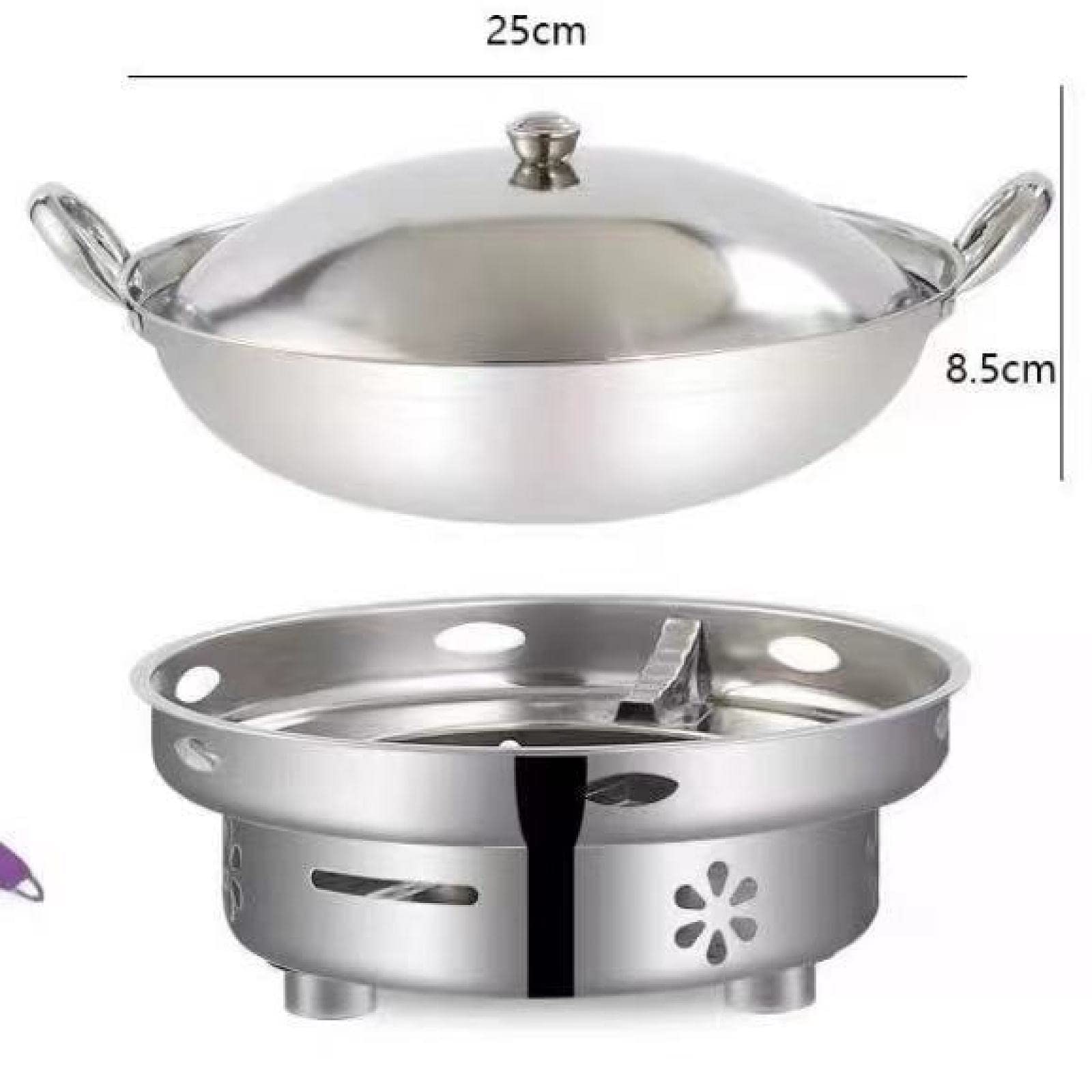 PROPFE Spirituskocher Für Innenräume mit Topf,mit 5 Handtuch,tragbare spirituskocher fiir innenraume,Spirituskocher mit Topf Camping Kocher aus Edelstahl,25cm