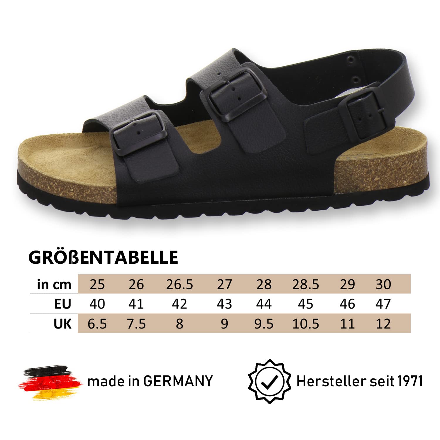 AFS-Schuhe Comodi sandali da uomo in pelle, taglia 40-47 - Made in Germany