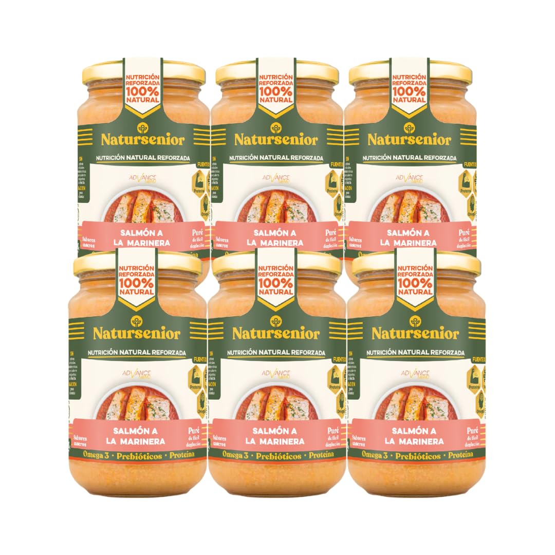 Natursenior - Comida Triturada para Personas Mayores - Pack Puré de Salmón a la Marinera - 100% Natural, Omega 3, Fibra, Proteína - 6 uds x 340g