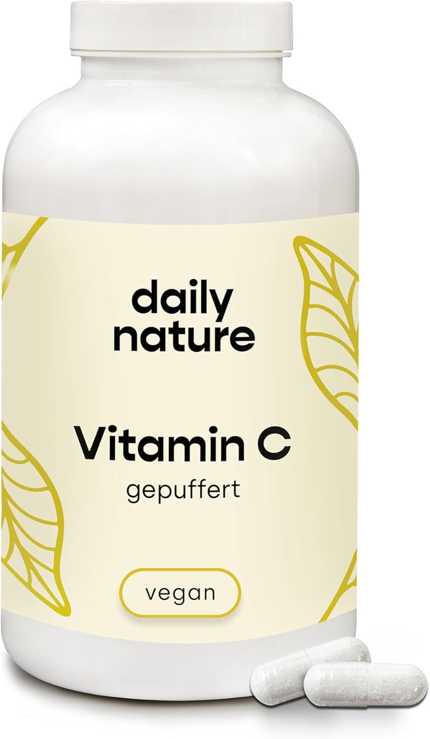 dailynature Vitamin C gepuffert - 365 Kapseln I hochdosiert mit 1000mg Vitamin C pro Tagesdosis I für ca. 6 Monate I pflanzliches Nahrungsergänzungsmittel I laborgeprüft, vegan &amp; ohne Zusätze