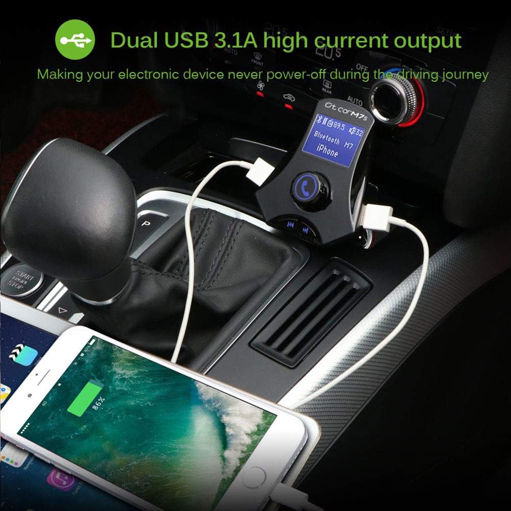 Bluetooth FM Transmitter for Car, Car MP3 Player Bluetooth Kit Aux-in 3.5Mm FM Radio LCD MP3 Player USB Charging 5V/2.1A Hands Free Support USB TF Card/U-Disk