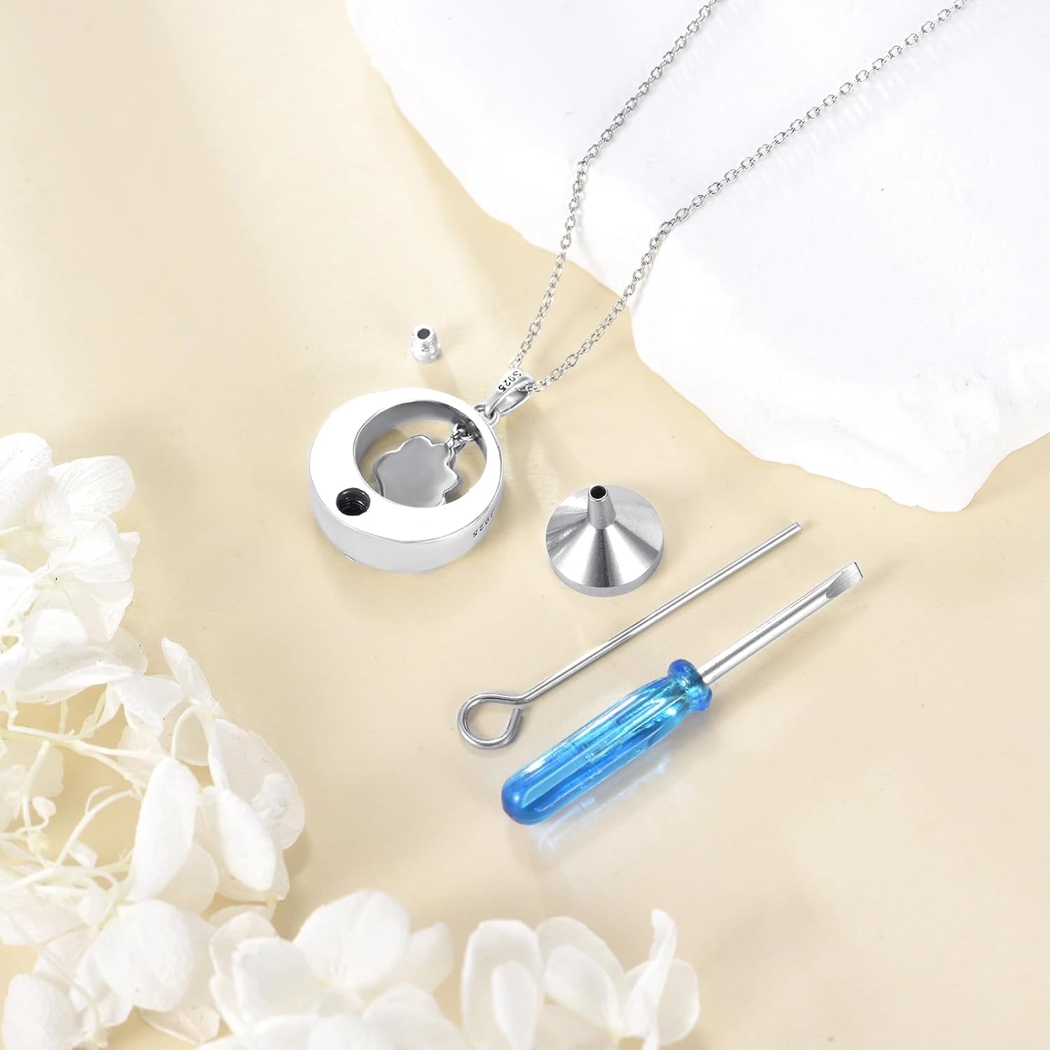 Diamond Pet Paw Print Urn Necklace for Ashes 925 Sterling Silver Celtic Knot Dog Cat Paw Print Urn Holder Pendant Keepsake Cremation with Funnel Filler Memorial Jewelry Gifts for Women Pet,18+2 inch