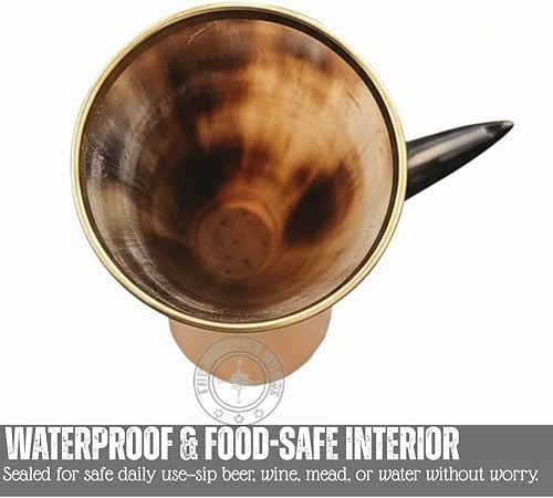 Miniatura 8 de Taza de cuerno de buey real con soporte Viking estilo antiguo cerveza vino Mead taza regalo