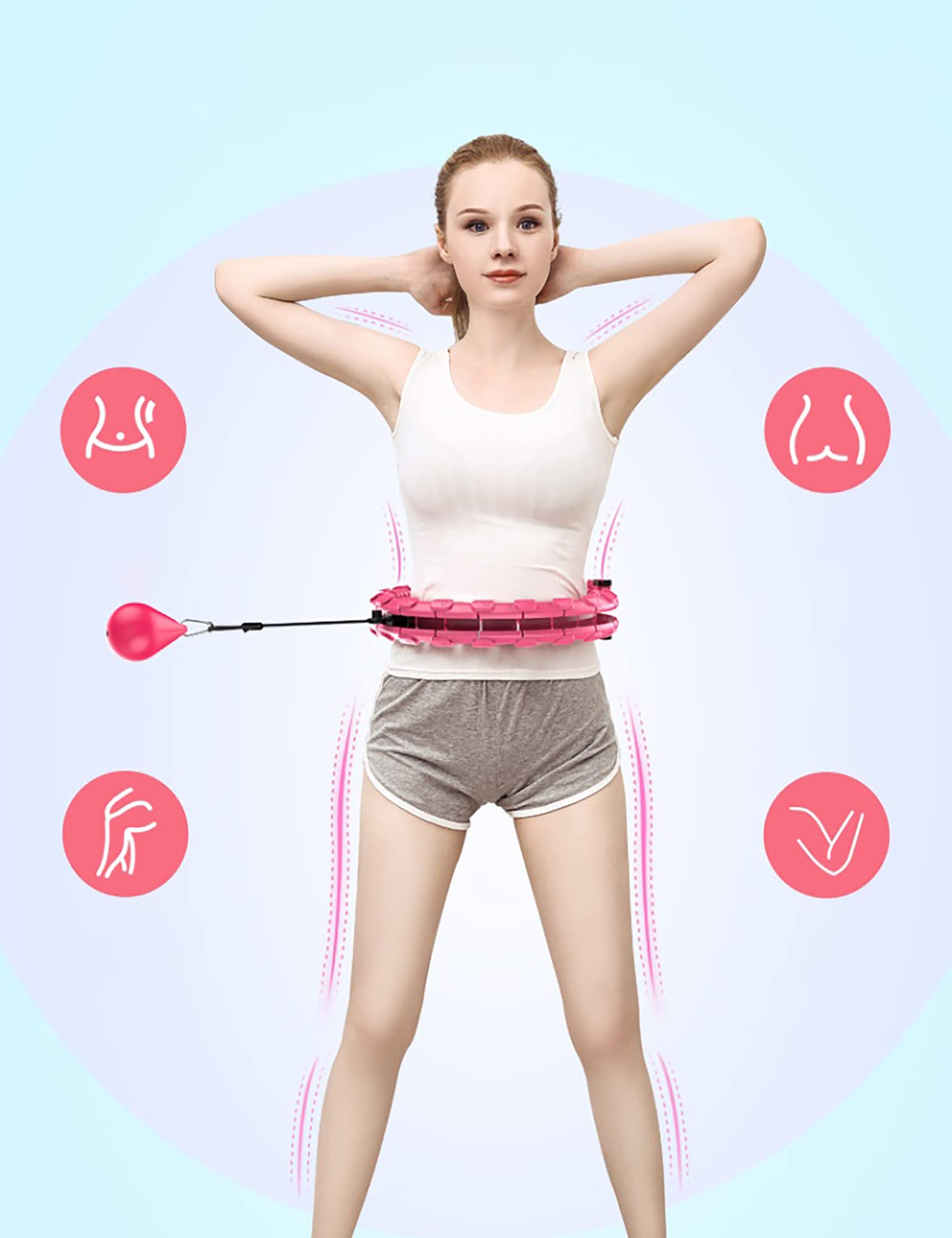 Smart Hula Hoop, 2 in 1 Bauch Fitness ÜBung Massage Hu-la Hoop Reifen, mit 360 Grad Automatisch Drehendem Ball, FüR AnfäNger Kinder Erwachsene/Rosa / 19 Knots