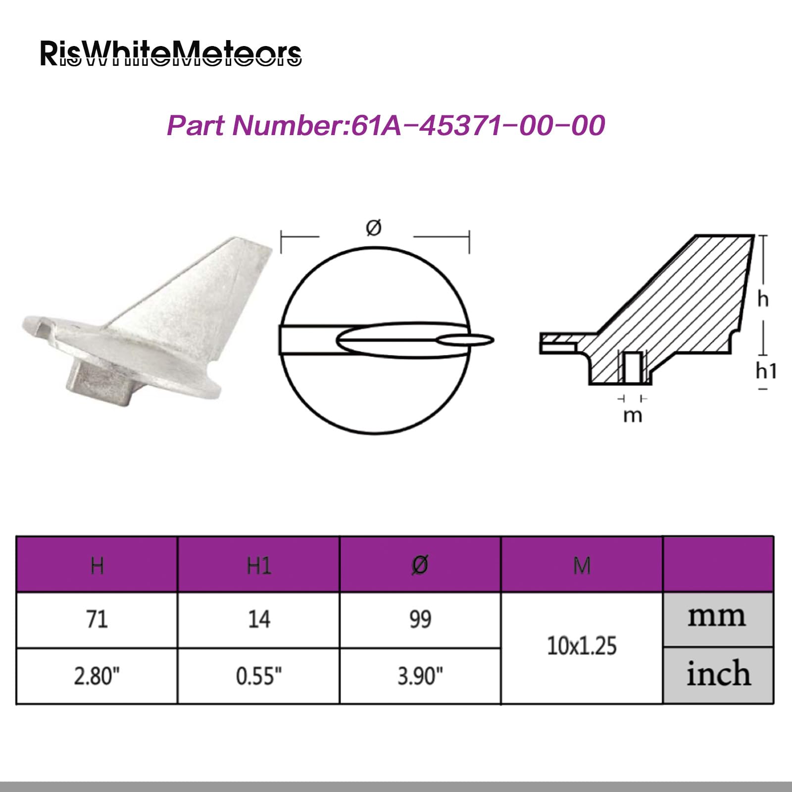 Amazon.com: 61A-45371-00-00 Trim Tab Zinc Anode Replacement for