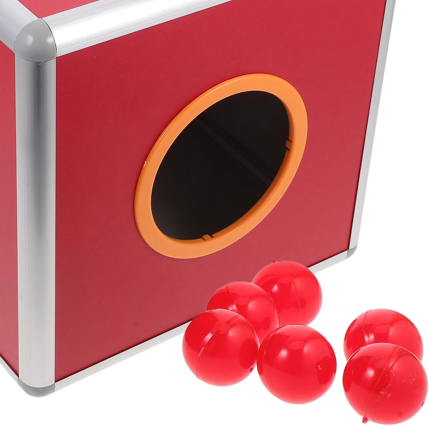 Square Raffle Ball Game Box Multifunctional Storage Ticket Card Draw Box with Red Balls for Fundraising Donations Voting Events Red Design