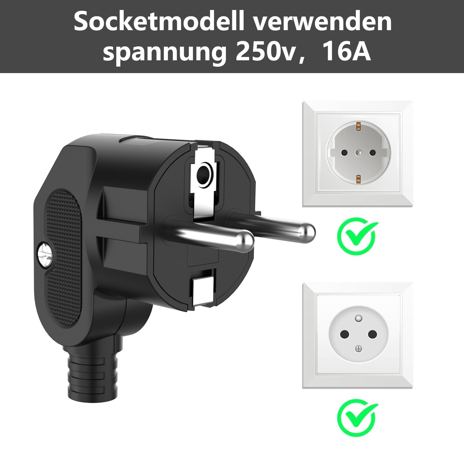 2 Spine Schuko Angolate Con Gommino Antipiega - 250V 16A Per Cavo 8-10mm, IP20