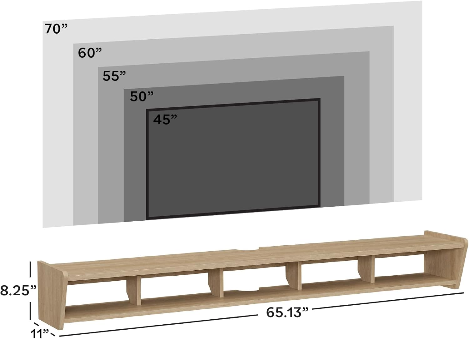 Walker Edison Zee Modern Floating Mounted Minimalist TV Stand, 65 Inch Length, for TVs up to 70 Inches, Coastal Oak