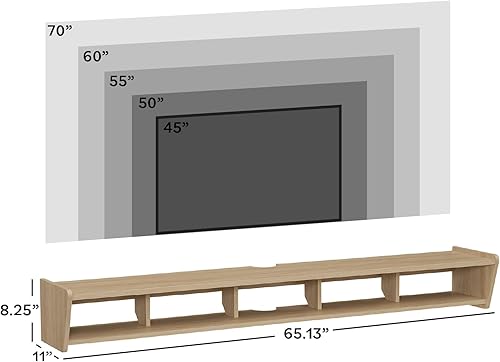 Miniatura 6 de Walker Edison Zee Modern Floating Mounted Minimalist TV Stand, 65 Inch Length, for TVs up to 70 Inches, Coastal Oak Roble costero,Negro