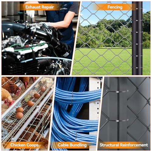 Metal Zip Ties Gun Tool Set,Upgraded Stainless Steel Cable Tie Gun with 200pcs Uv Resistant Black Heavy Steel Cable Tie Heavy Duty Outdoor for Fastening & Cutting, Chain Link Fence, Exhaust Pipe — view 4