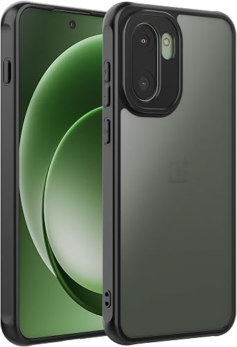 Cresee Case for OnePlus 15R, Anti-Fingerprint Matte Translucent Hard Back + Soft TPU Bumper Shockproof Phone Cover for OnePlus 15R - Black Frost