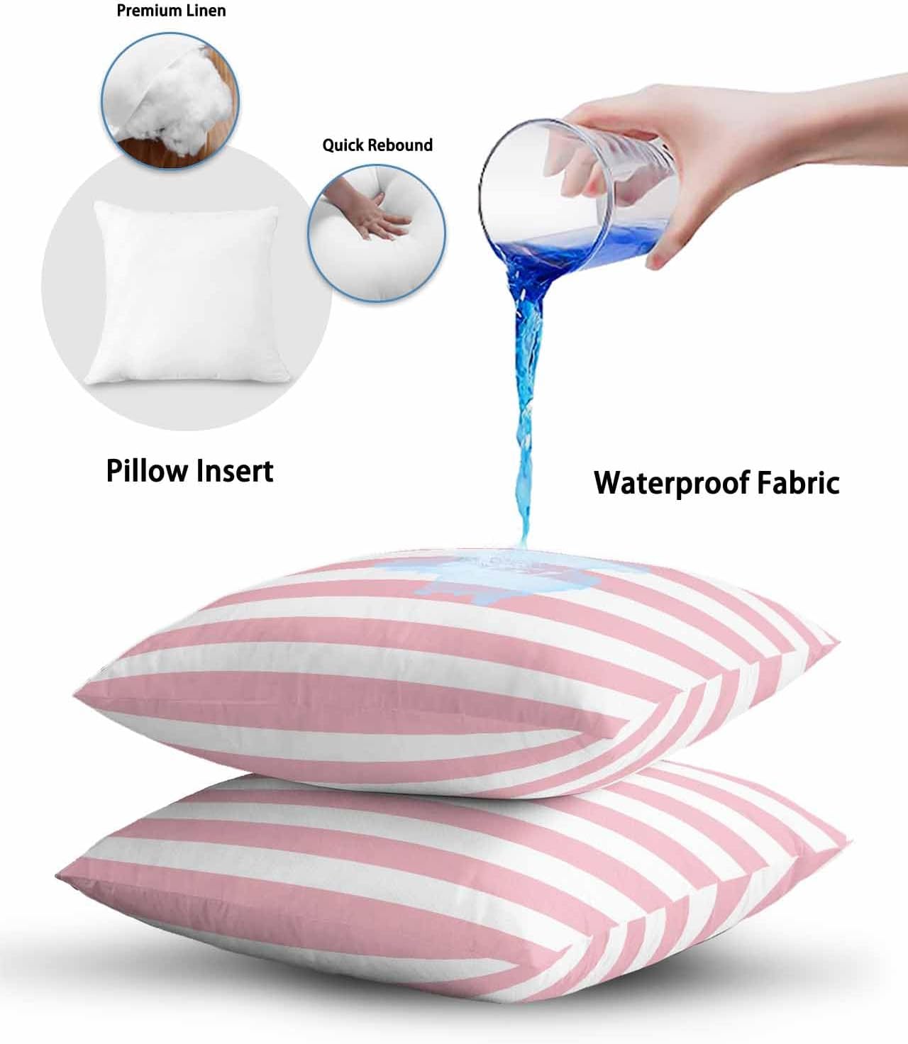 Outdoor Waterproof Throw Pillows Pink White Stripe Patio Pillows,Decorative Pillow Covers with Insert,Pillow Cushion Case for Garden Couch Sofa Classic Geometric Line