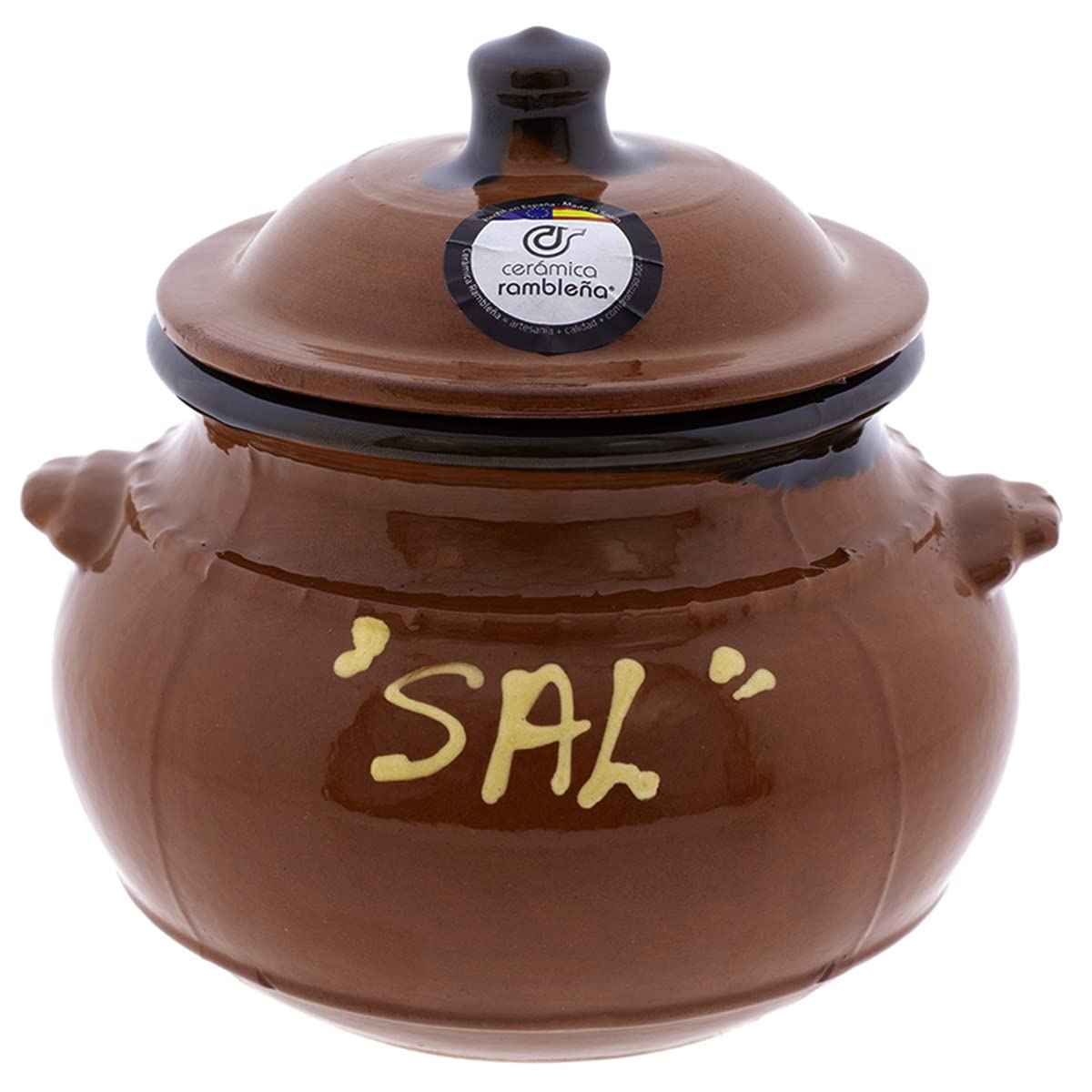 Saliera Con Coperchio In Ceramica Originale Rambleña - Terracotta Rossa Fatta A Mano 14x14x15 Cm