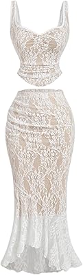 SOLY HUX Women's Floral Lace Skirt Set 2 Piece Sleeveless Top and Bodycon Fishtail Skirts Summer Coquette Outfits
