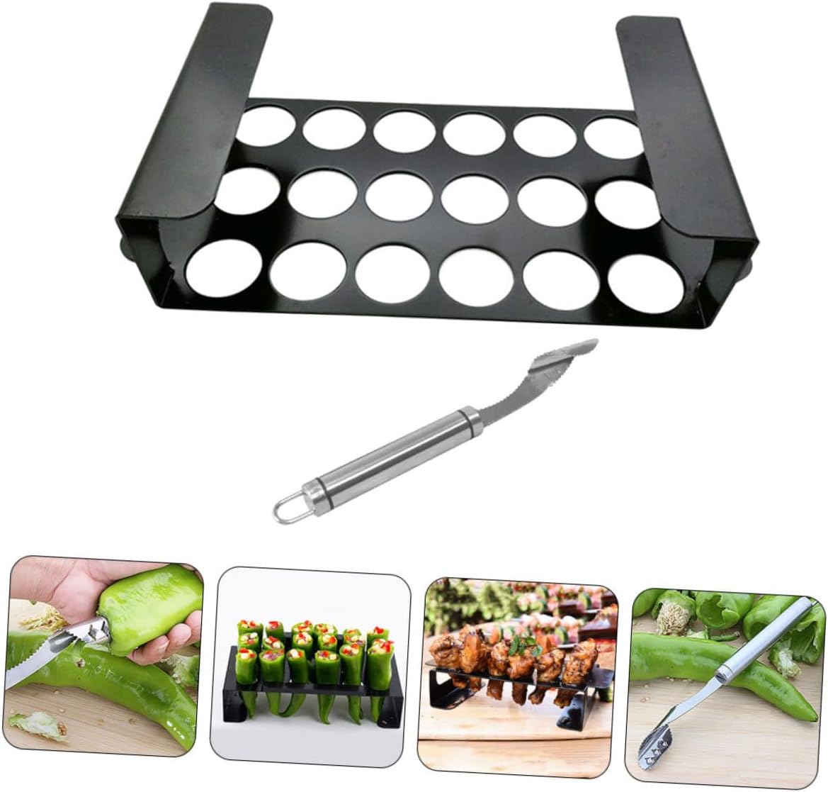 Multi-Functional Pepper Grill Holder BBQ Rack Chili Corer Tool Chicken Wings Roaster for BBQ Kitchen