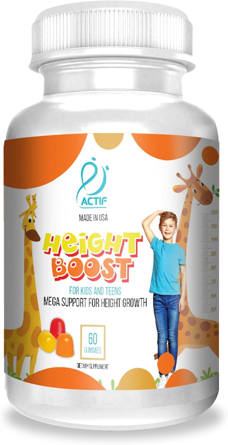 Actif Height Boost Mega Support for Height Growth with 10+ Factors, Height Supplement for Kids and Teens, 60 Gummies, Strawberry Flavor, Get Tall Fast Formula