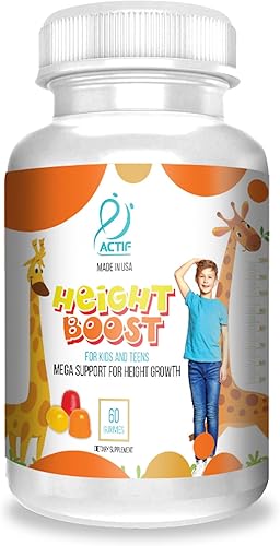 Actif Height Boost Mega apoyo para el crecimiento de la altura con más de 10 factores, suplemento de altura para niños y adolescentes, 60 gomitas,