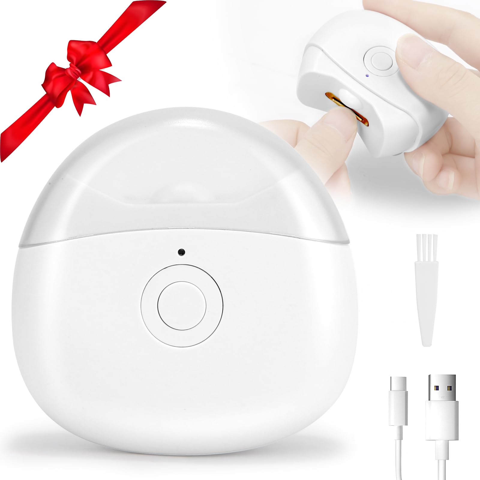 Cortaúñas eléctrico automático con luz LED, 2 velocidades y compartimento para guardar restos de uñas. Recortador de uñas de seguridad recargable por USB para bebés, niños, adultos, personas mayores y cuidadores. Color blanco.