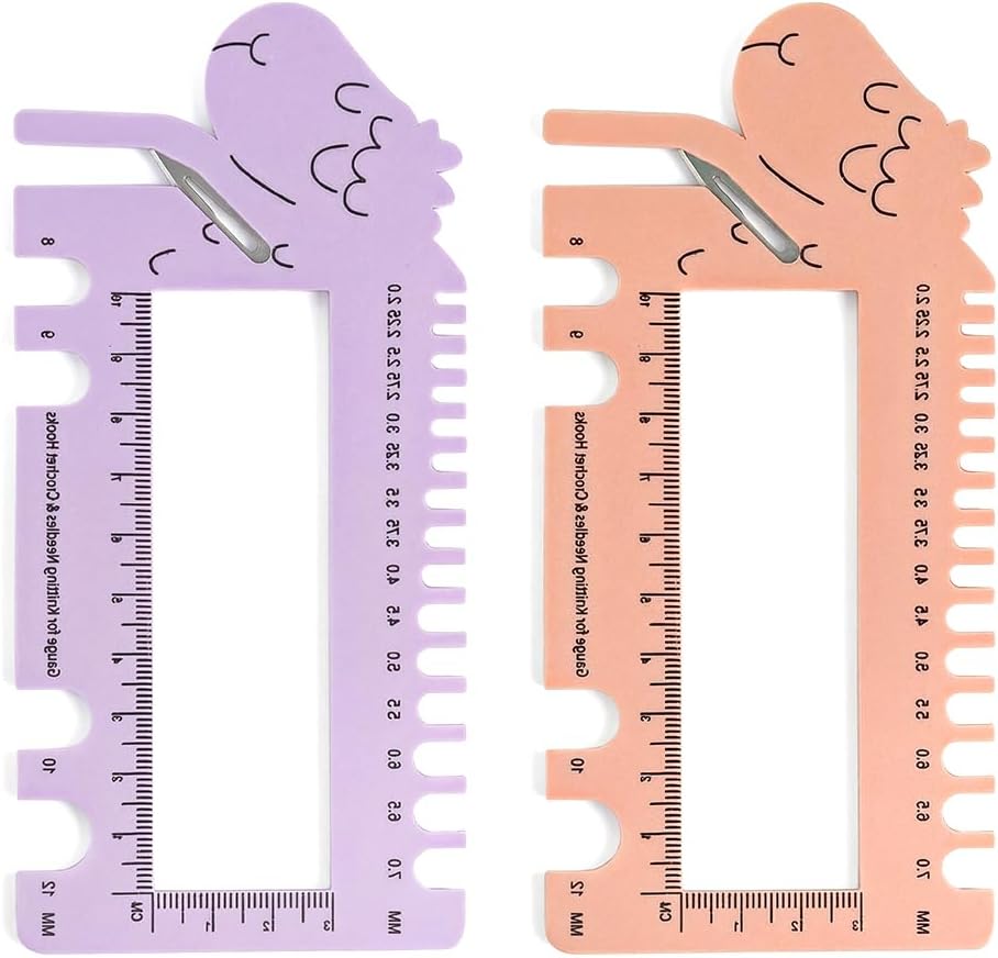 Crochet Gauge Measuring Tool,2026 New Knitting Needle Gauge Sizer,Crochet Hooks & Spinner Yarn Gauge Swatch Ruler Sweater Measuring Tool for Weaving, Crafting (2 PCS)
