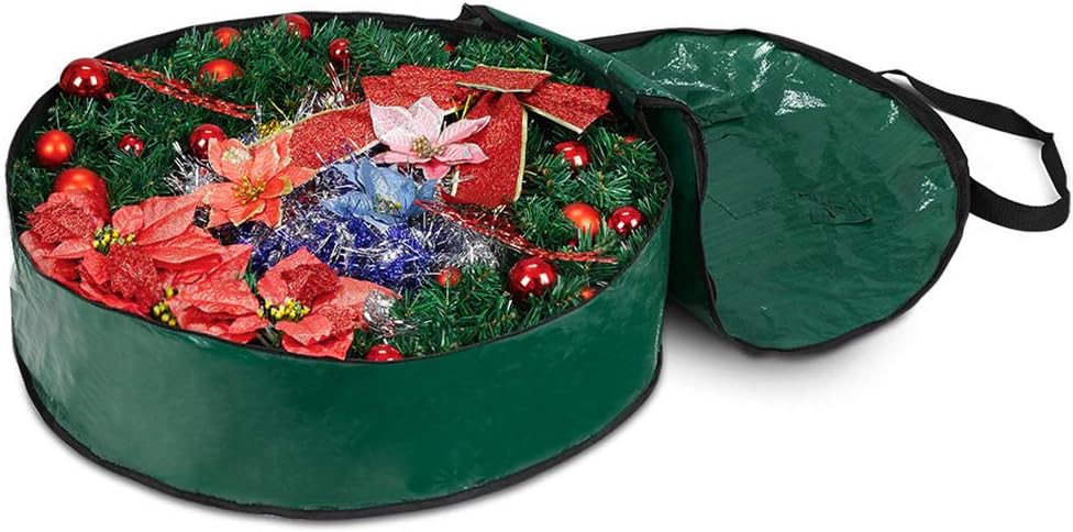 ProPik Christmas Wreath Storage Bag 24" - Garland Holiday Container with Tear Resistant Material - Featuring Heavy Duty Handles and Transparent Card Slot - (Green)