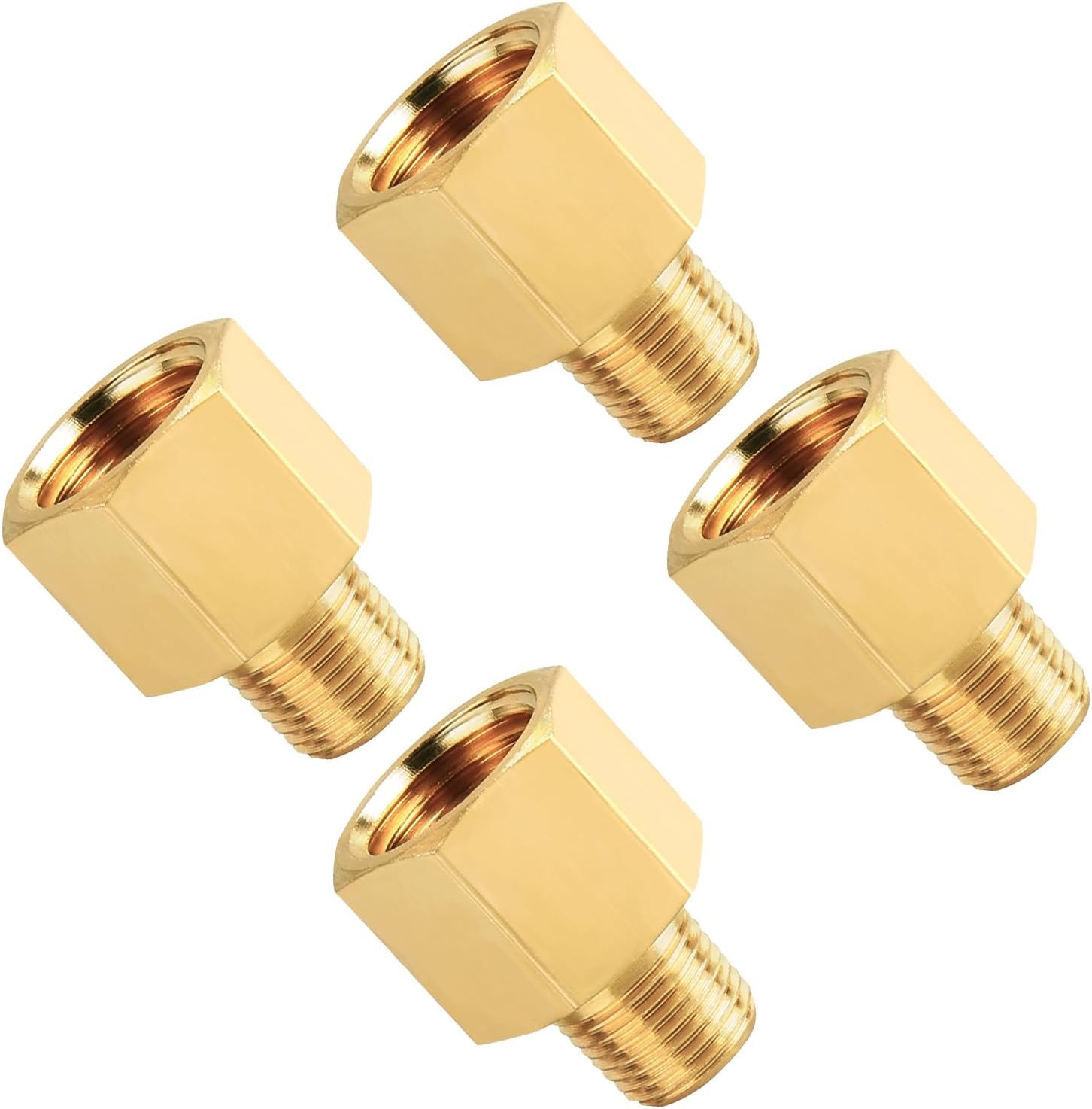 SUNGATOR 4-Pack 1/4 Inch Male x 1/4'' Female Brass Pipe Fitting Adapters, 1/4'' NPT Male to Female Adapters, 1/4'' Brass Pipe Extension Fittings for Shower Head