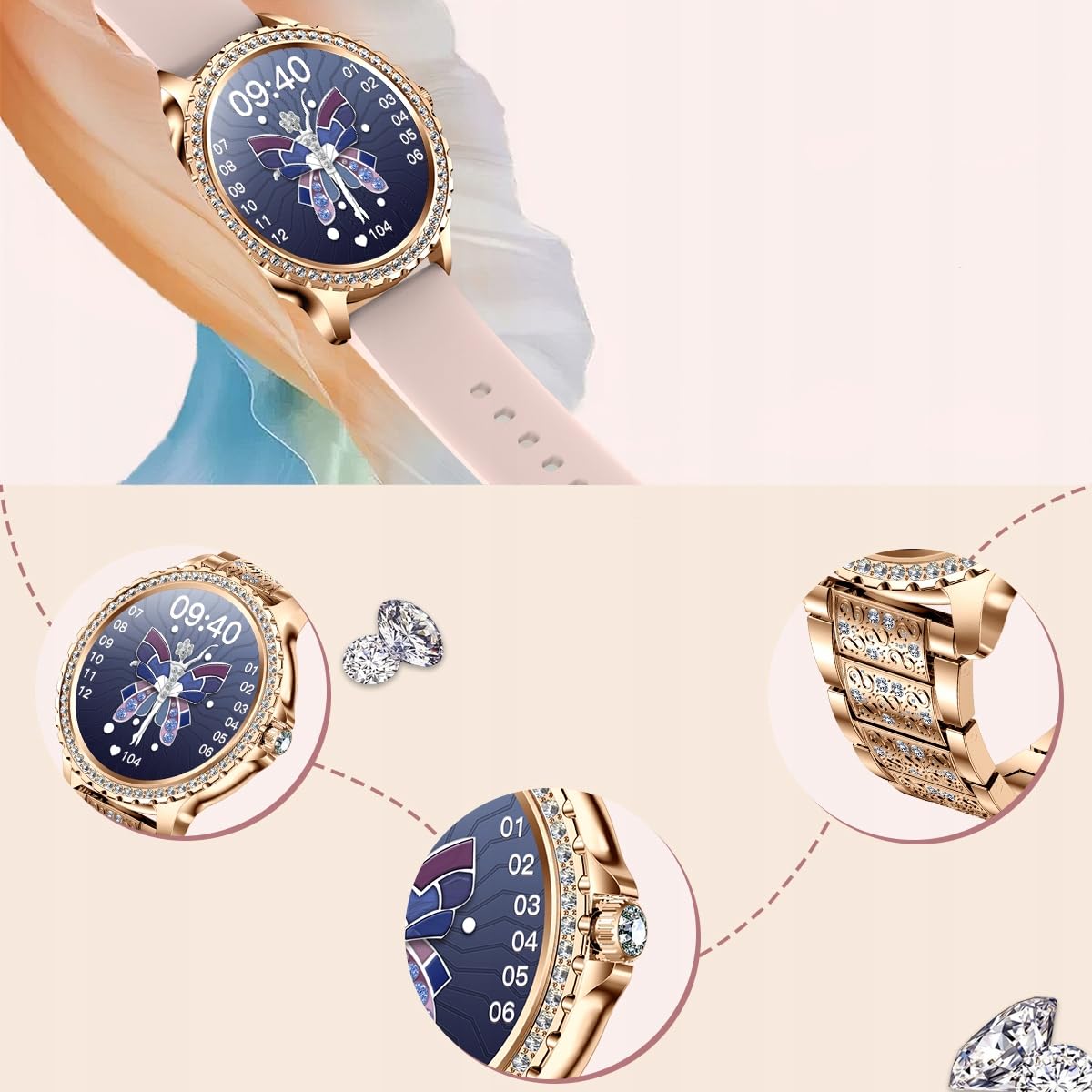 SMARTWATCH DAMSKI ZEGAREK CIŚNIENIOMIERZ PULS POLSKIE MENU POŁĄCZENIA TEL