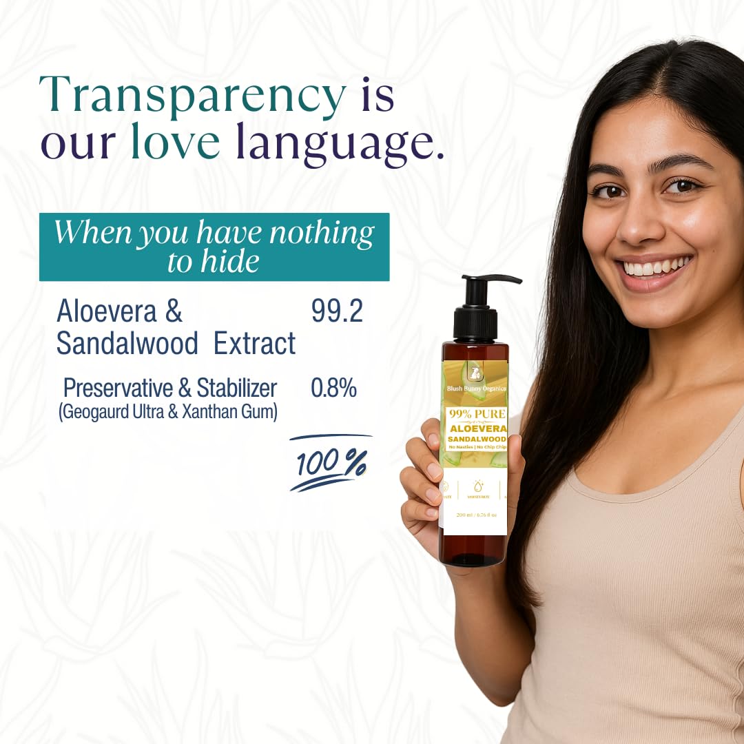 99% Pure Aloe Vera Sandalwood Gel for All Type of Skins & Hairs 200ml / 6.76 oz