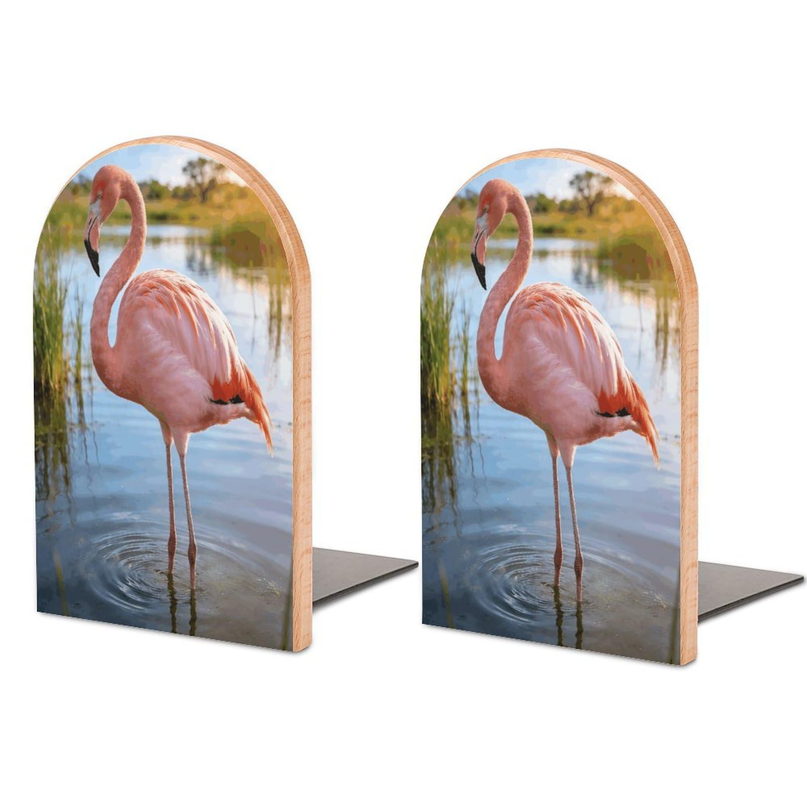 Elegant Flamingo with National Flag Book End for Shelves Book Shelf Holder Home Decorative Non Skid Book Stoppers Universal Economy Bookend Wood Handmade Heavy Duty Bookend for Home Office 1 Pair