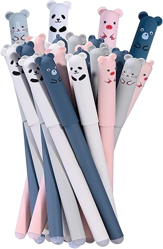 RIANCY Bolígrafos de gel borrables de 0016in paquete de 24 bolígrafos de tinta de gel de animales de dibujos animados bolígrafos recargables de