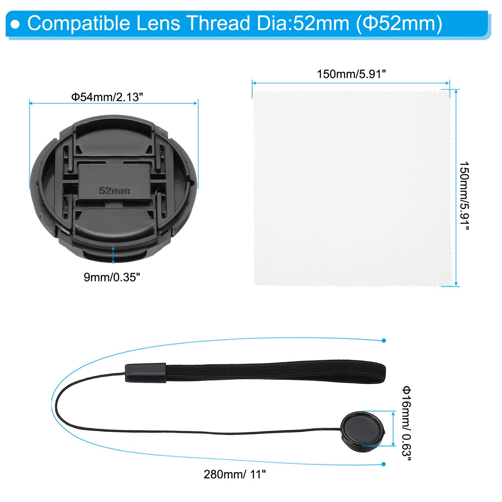 PATIKIL 52mm Lens Cap Set, 3-Pack Side Pinch Snap Camera Lens - View #10