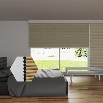 Motorized Cellular Shades, Blackout Shades Honeycomb Blinds Work with Homekit Thread, Alexa Google Home, Cordless Motorized Blinds for Windows with Remote Customize Cofee