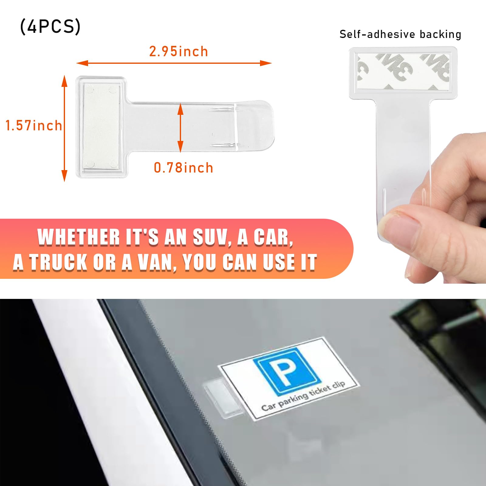 Augeny 4 PCS Car Windshield Parking Ticket Holder, Transparent Plastic Parking Ticket Holder Clip with Adhesive Tape, Auto Windshield Invoice Clip, Vehicle Interior Accessories