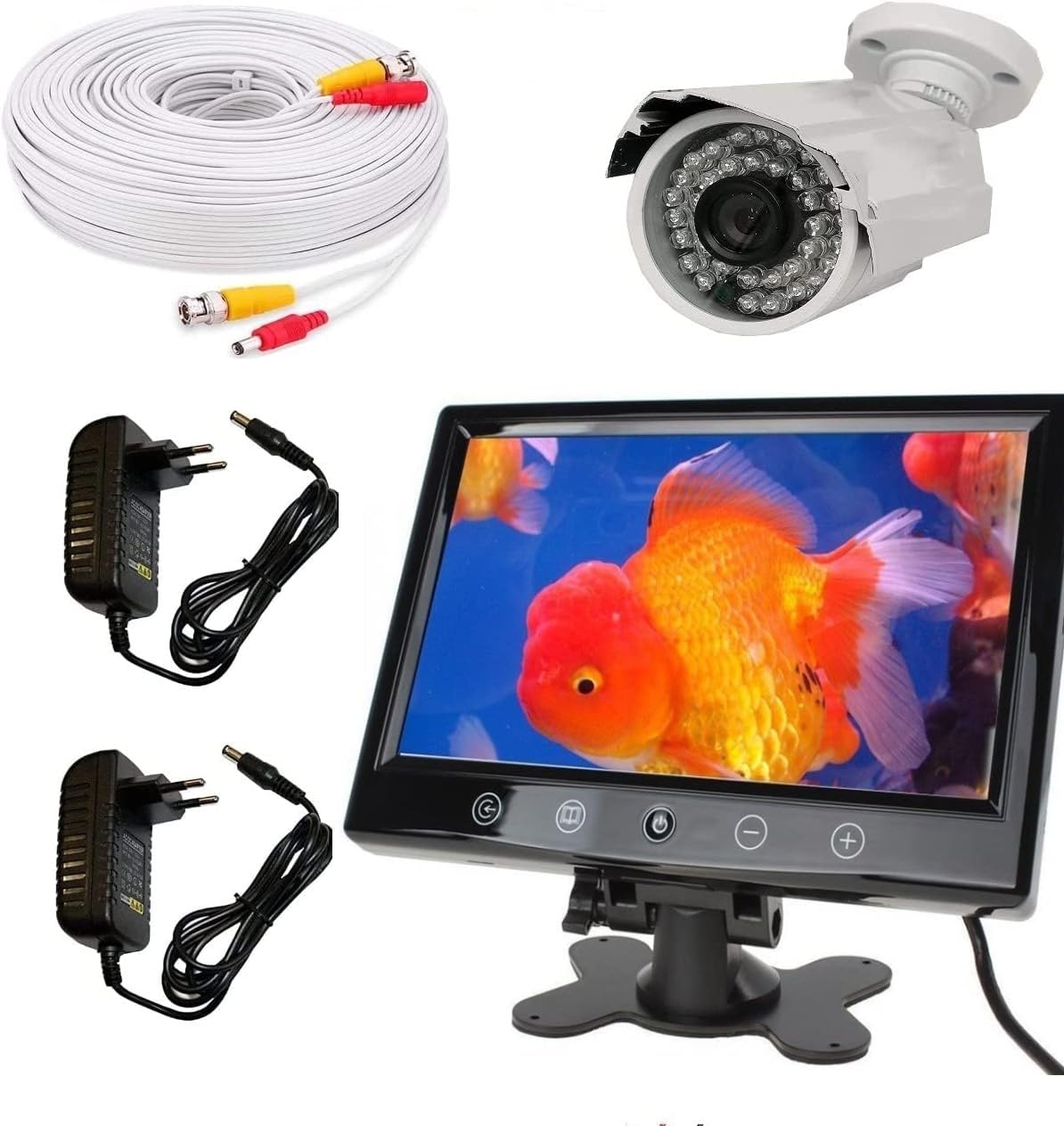 Kit Videosorveglianza, Monitor 10.1", 2 Telecamere Esterne, 2 Cavi 20 metri, Sistema Completo SPEDITO PREASSEMBLATO (1 telecamera monitor 10")