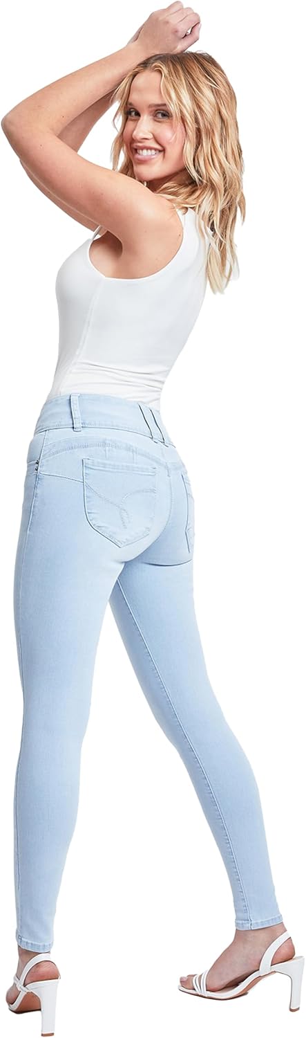 YMI Womens YMI Women's Junior Mid-Rise Wannabettabutt 3-Button Recycled Fibers Skinny Jeans - Image 4