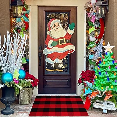 LEEVAN Checkered Door Mat 24"x 35" Christmas Buffalo Plaid Rugs Red and Black Christmas Doormats Washable Outdoor Porch Mat Welcome Doormat for Layered Kitchen/Farmhouse /Bathroom Entryway Rug Cover