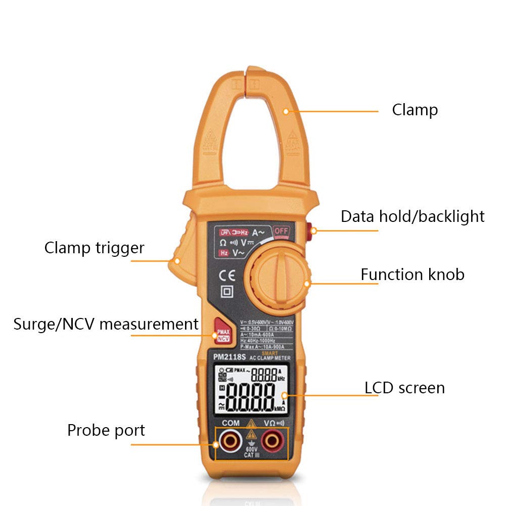 PEAKMETER PM2118 - Multímetro de doble pantalla AC DC Clamp NCV ohmímetro capacidad medidor de temperatura con 6000 cuentas de retroiluminación para el mantenimiento eléctrico de Kraftfa
