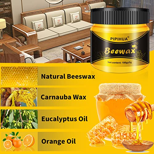 Pipihua Natural Beeswax Furniture Polish, Wood Seasoning Beewax For Wood Polish & Conditioner, Multipurpose Waterproof & Repair Wood Wax, Wood Cleaner And Polish Furniture Wax, 2×100G With 4 Sponges #TOP1