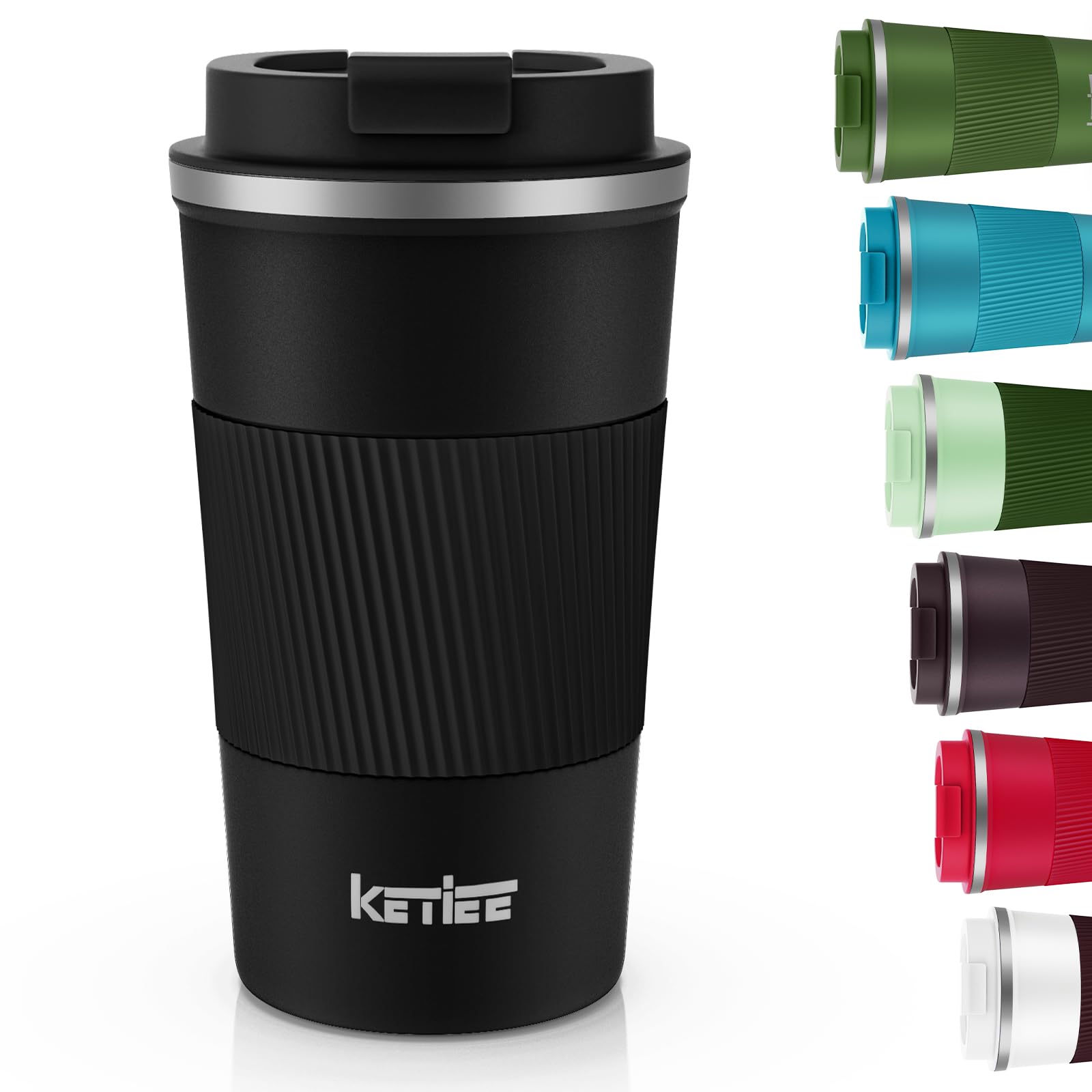 Ketiee B01 Black Travel Mugs, 510Ml Insulated Coffee Cup With Leakproof Lid,Reusable Coffee Cups Travel Cup,Coffee Travel Mug,Double Walled Coffee Mug,Stainless Steel Thermaol Mug For Hot Cold Drinks,Black