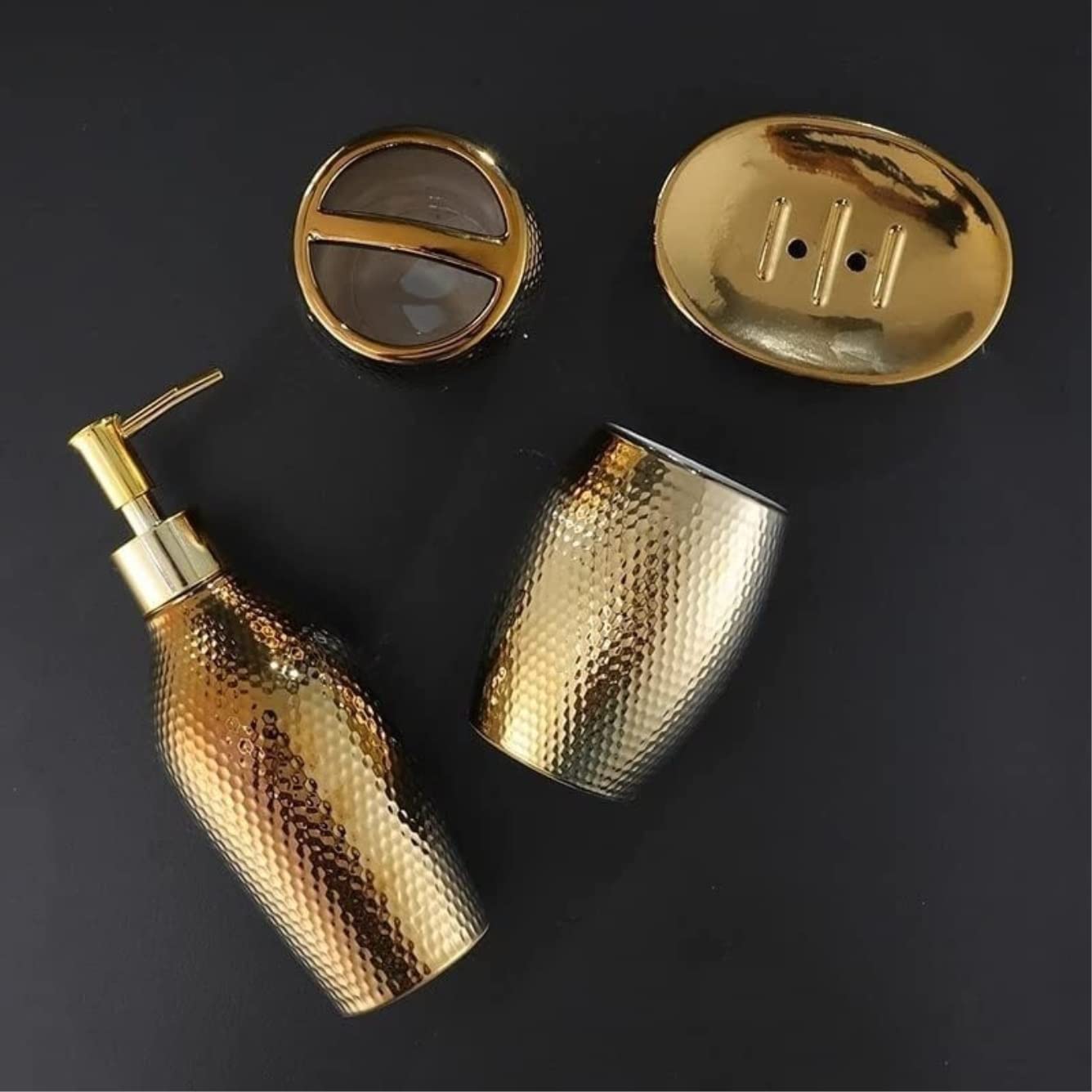 Badezimmer Set 4-teiliges Nordisches Goldenes Keramik-Waschset Badezimmer-Accessoires-Set Kreatives Badezimmerzubehör Für Homr-Dekor Dekoration Organizer
