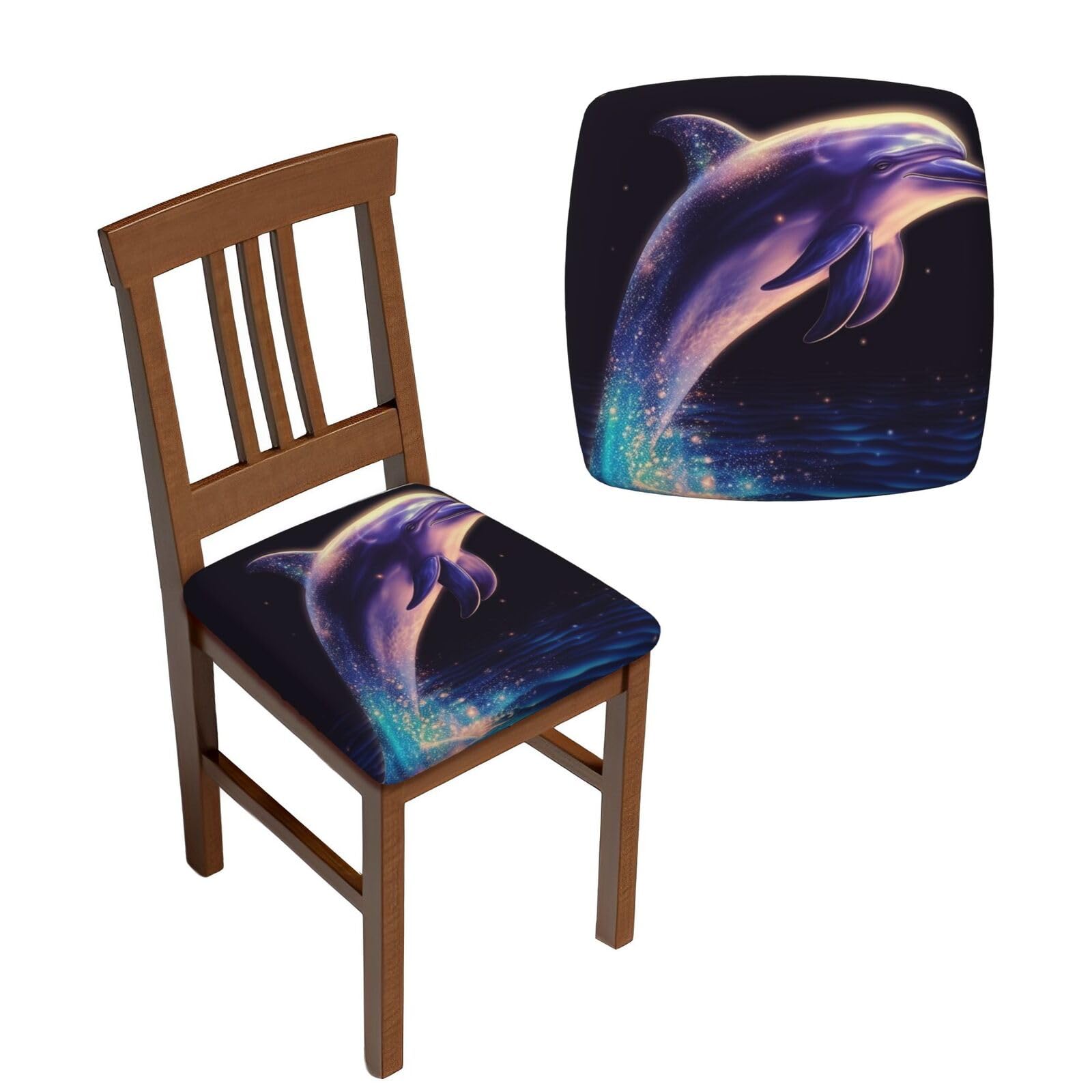 FodPand 4PCS Dining Chair Covers for Dining Room Glitter Dolphin Chair Seat Cover Stretch Parsons Chair Slipcover Removable Washable Seat Cushion Slipcovers Cover for Kitchen Office