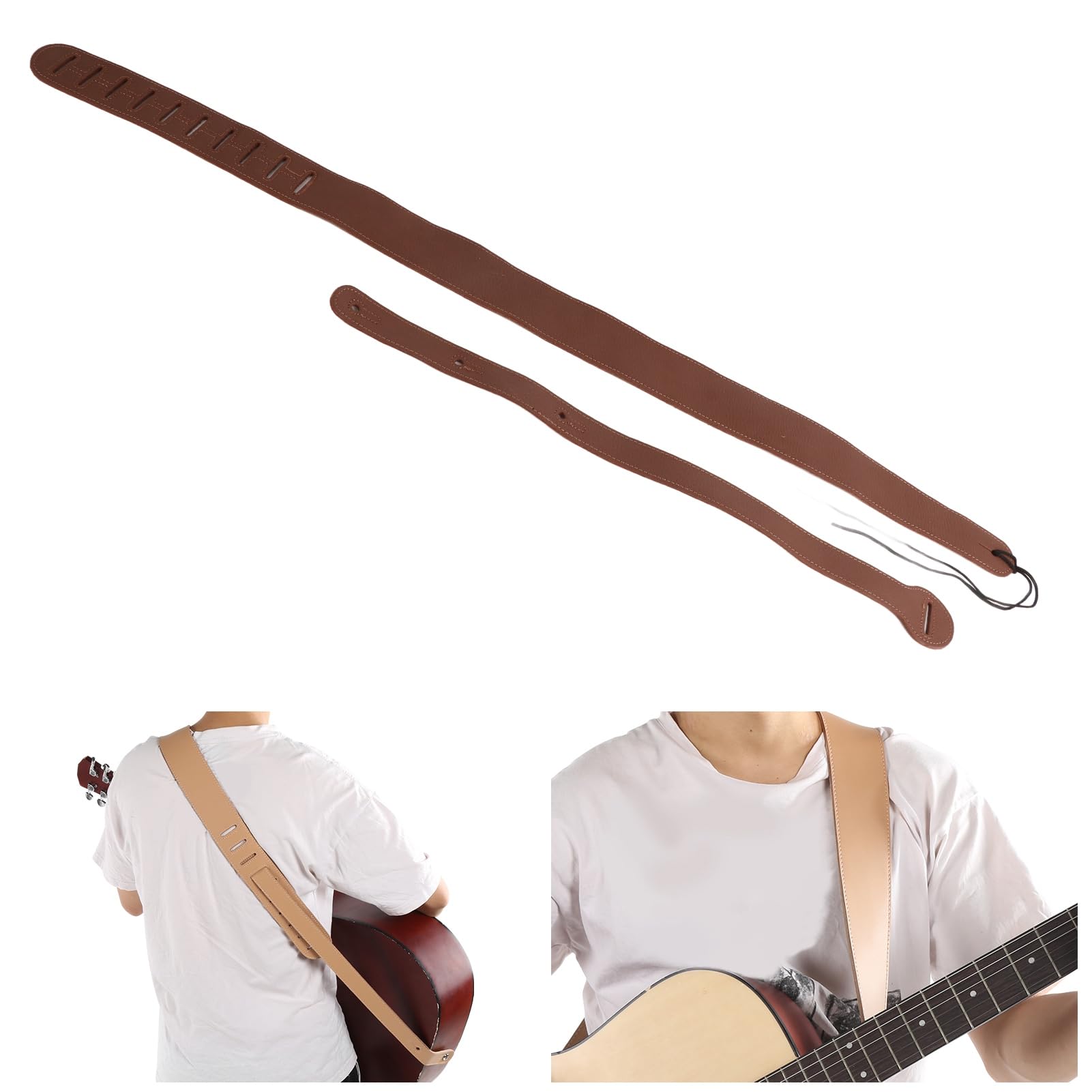 Gitarrengurt für E-Bass, verstellbares weiches Lederpolster mit Verbindungsgurt GS-07
