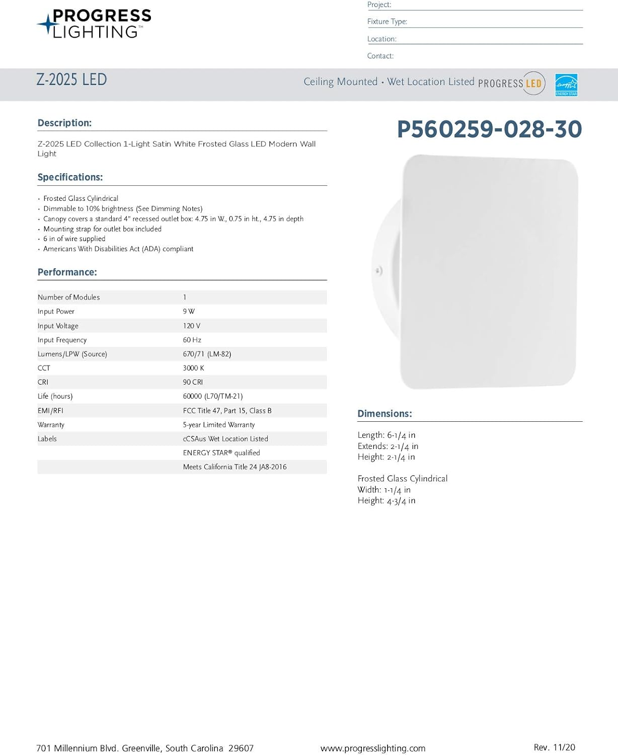Progress Lighting P560259-028-30 Z-2025 LED Outdoor, White