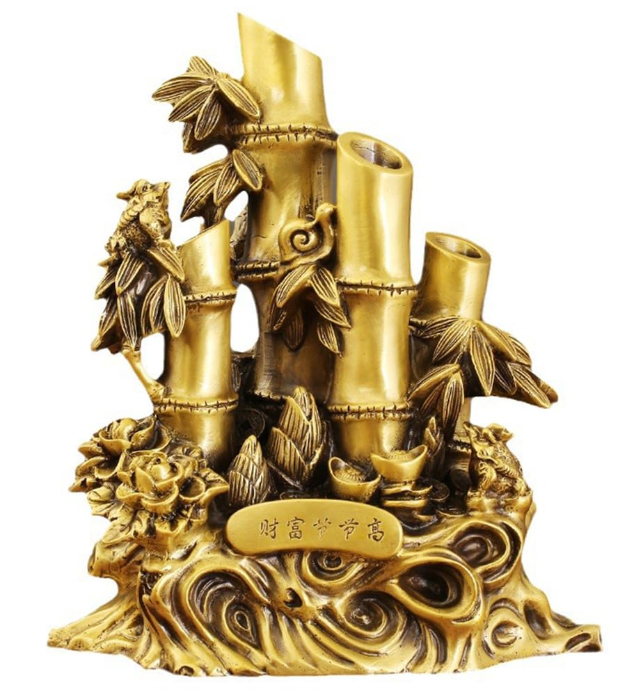 NHDVDVAV Brass Bamboo Feng Shui Statue,Gold Book Shelf Decor,Wealth Good Luck Figurine,Handcrafted Pure Copper Bamboo Sculpture for Home Ornament