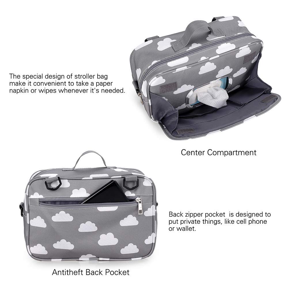 MEYTEILAY Baby Nappy Bag Small Portables Stroller Storage Bag Waterproof Hanging Diaper Bag for Baby Going Out(Clouds) - Image 3