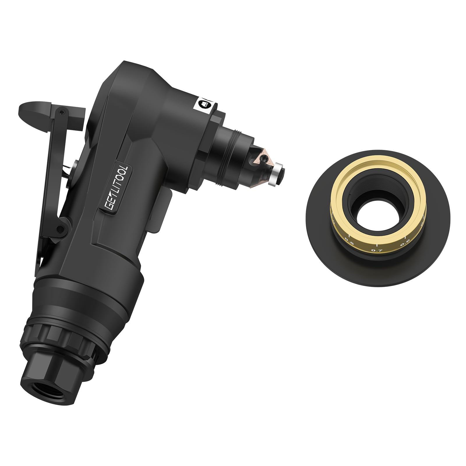GETLITOOL Strumento pneumatico per smussatura, mini kit di utensili per smussatura ad aria con 12 lame ad angolo C e 10 lame ad angolo R, 45 gradi, 30000 giri/min, con presa d'aria da 1/4 di pollice